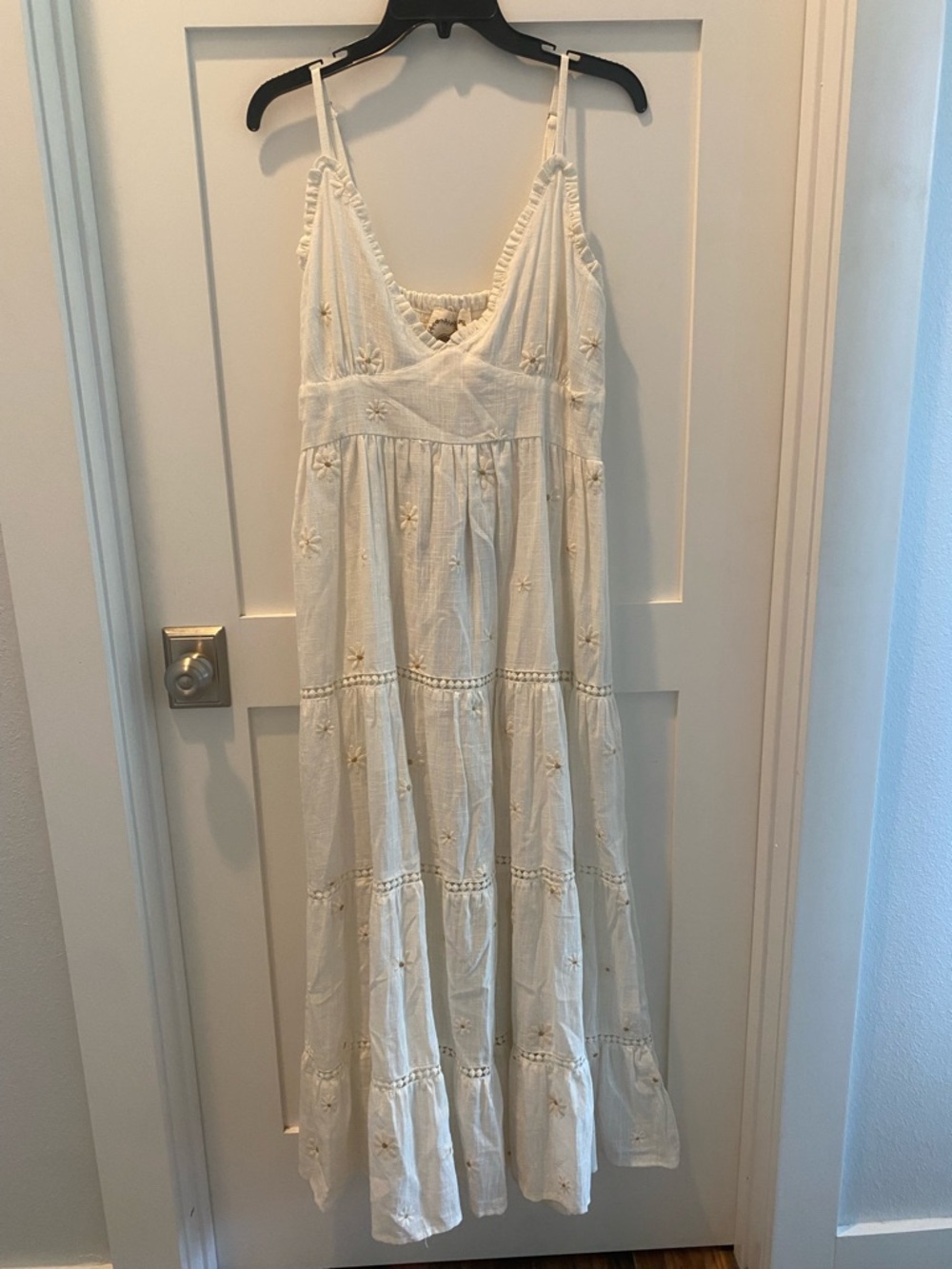 White Embroidered Tiered Maxi Dress - Women's